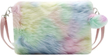 Load image into Gallery viewer, Kids Girls Fluffy Crossbody Purse Fuzzy Bag Plush Tie Dye Rainbow Shoulder Bag Handbag Wallet
