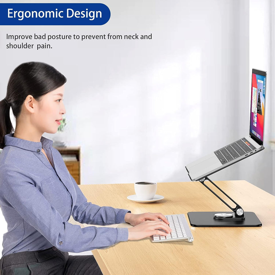 LSX7 Laptop Stand with 360° Rotating Base, Ergonomic Adjustable Notebook Stand, Riser Holder Computer Stand Compatible with Air, Pro, Dell, HP, Lenovo More 10-15.6" Laptops (Black)