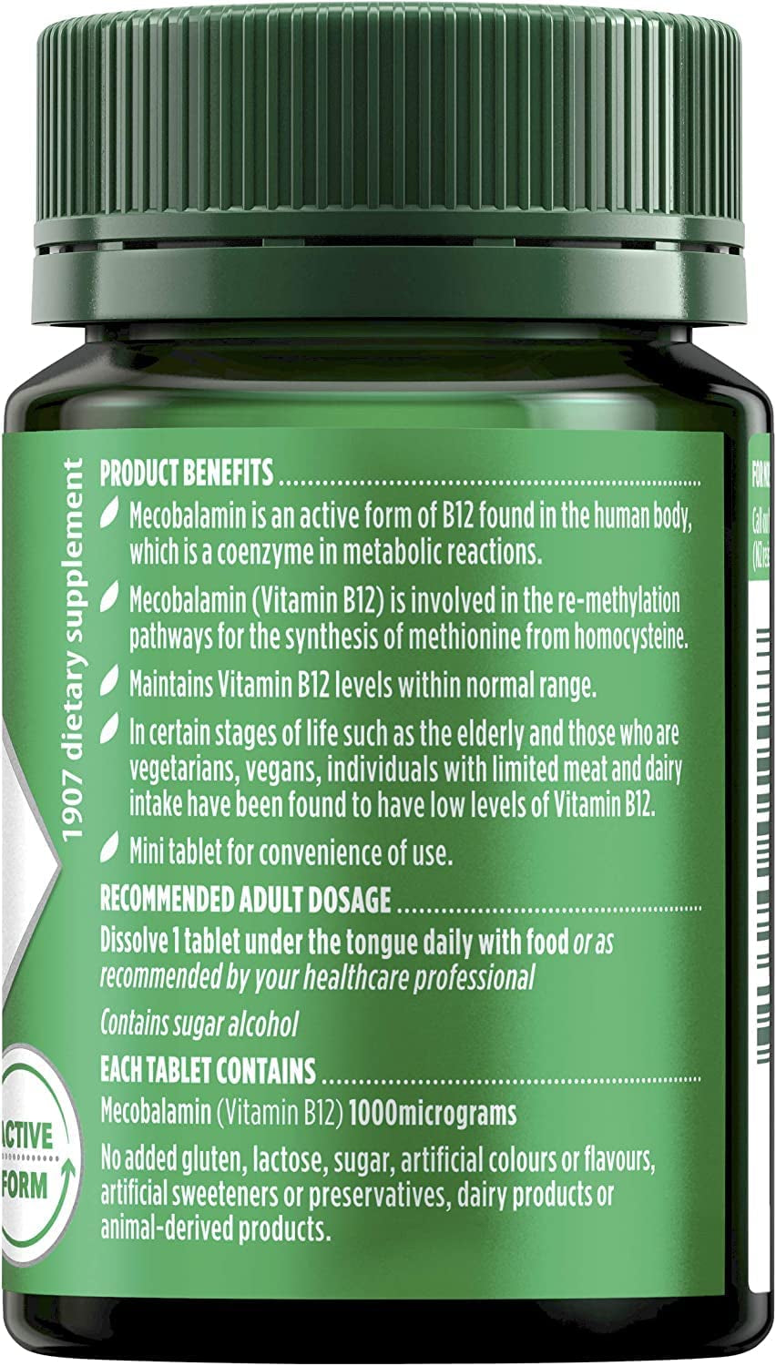 Activated Methyl B12 1000Mcg with Vitamin B for Energy - 60 Mini Tablets