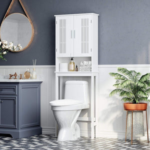 Bathroom Space Saver Cabinet, Over-The-Toilet Storage Unit, 4-Tier Adjustable Shelf Organizer, Adjustable Bottom Bar, White UBBC10WT