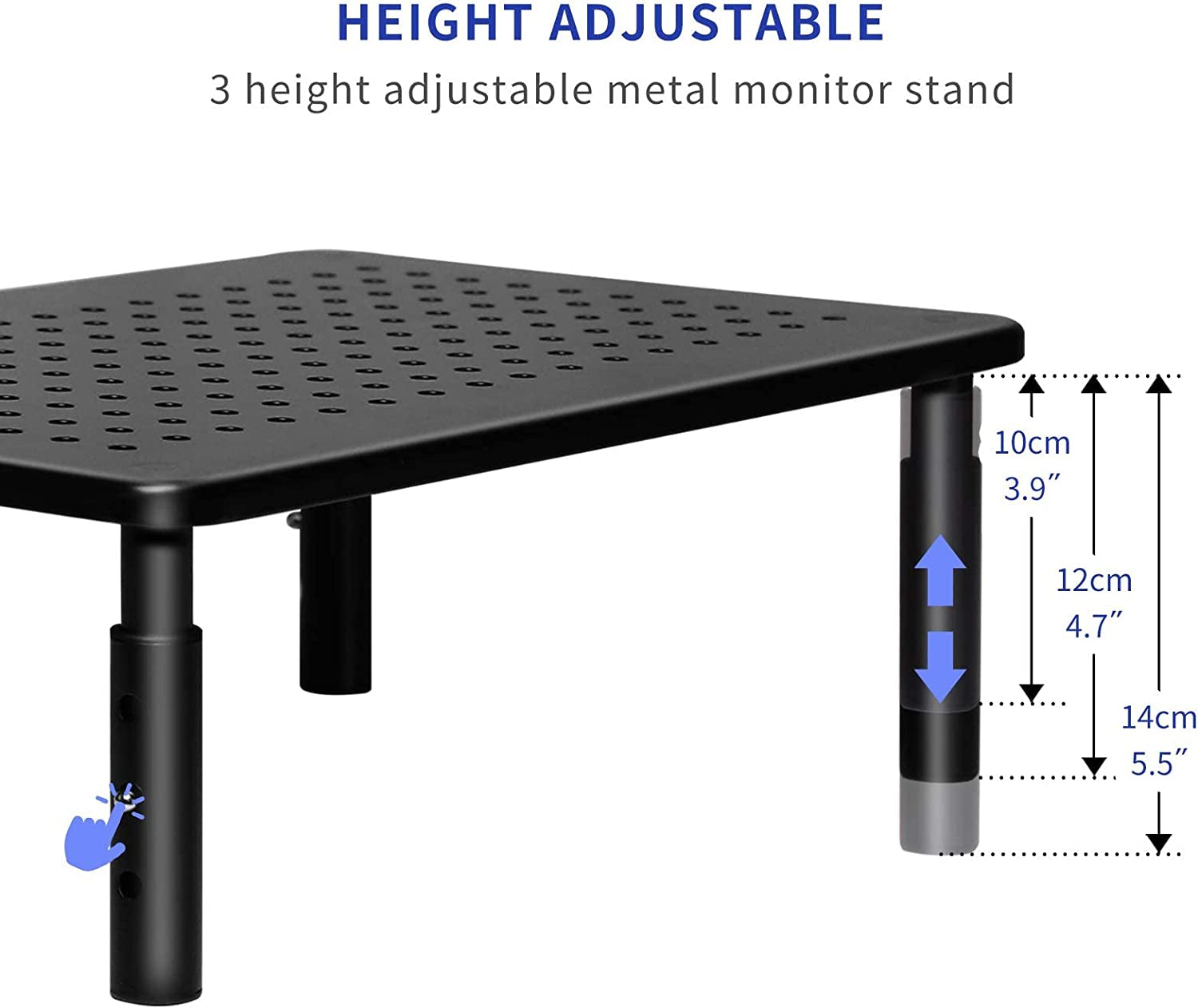 Monitor Stand - Height Adjustable Ergonomic Monitor Riser with Vented Metal Platform for Computer, Laptop, Imac, PC, Printer