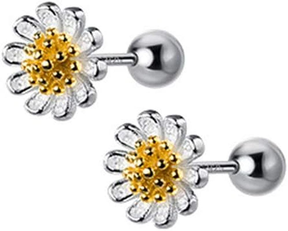 18G Cute Daisy Flower Cartilage Stud Earrings Sterling Silver for Women Girls Dainty Helix Tragus Earring Labret Studs Barbell Screw Back Ear Piercing Jewelry Gifts Hypoallergenic BFF, Metal, New