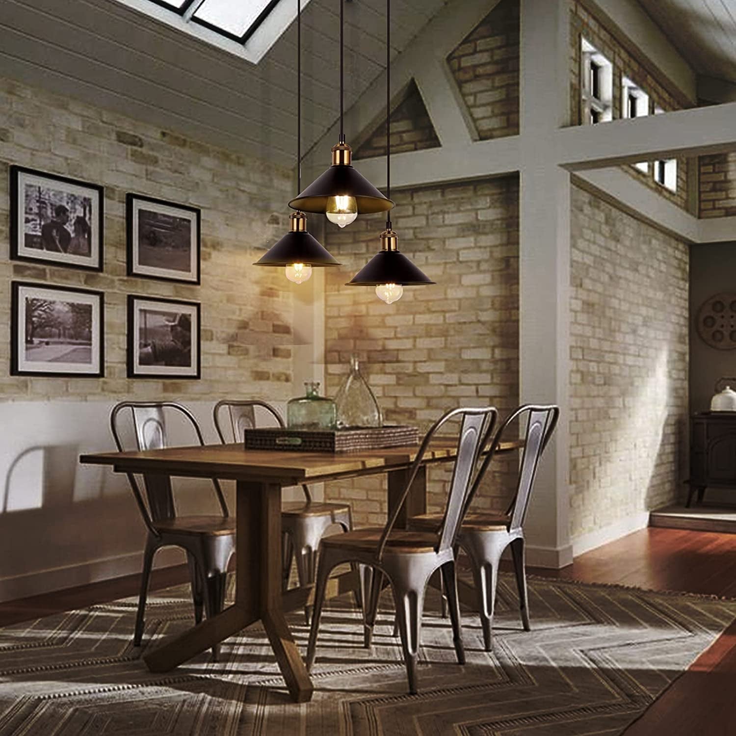 3-Light Black Pendant Lighting,Adjustable Linear Hanging Industry Loft Retro Metal Lights,E27,For Kitchen Island Living Room Dining Room