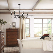 Load image into Gallery viewer, 6-Light Farmhouse Chandeliers Black Classic Candle Ceiling Pendant Light Fixture Rustic Ceiling Chandelier for Foyer,Living Room,Kitchen Island,Dining Room
