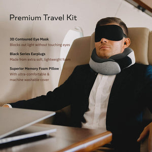 Travel Pillow 100% Pure Memory Foam Neck Pillow, Pillows for Sleeping, Car and Airplane Travel Essentials, Travel Kit with 3D Contoured Eye Masks, Earplugs and Luxury Mesh Bag (Grey)
