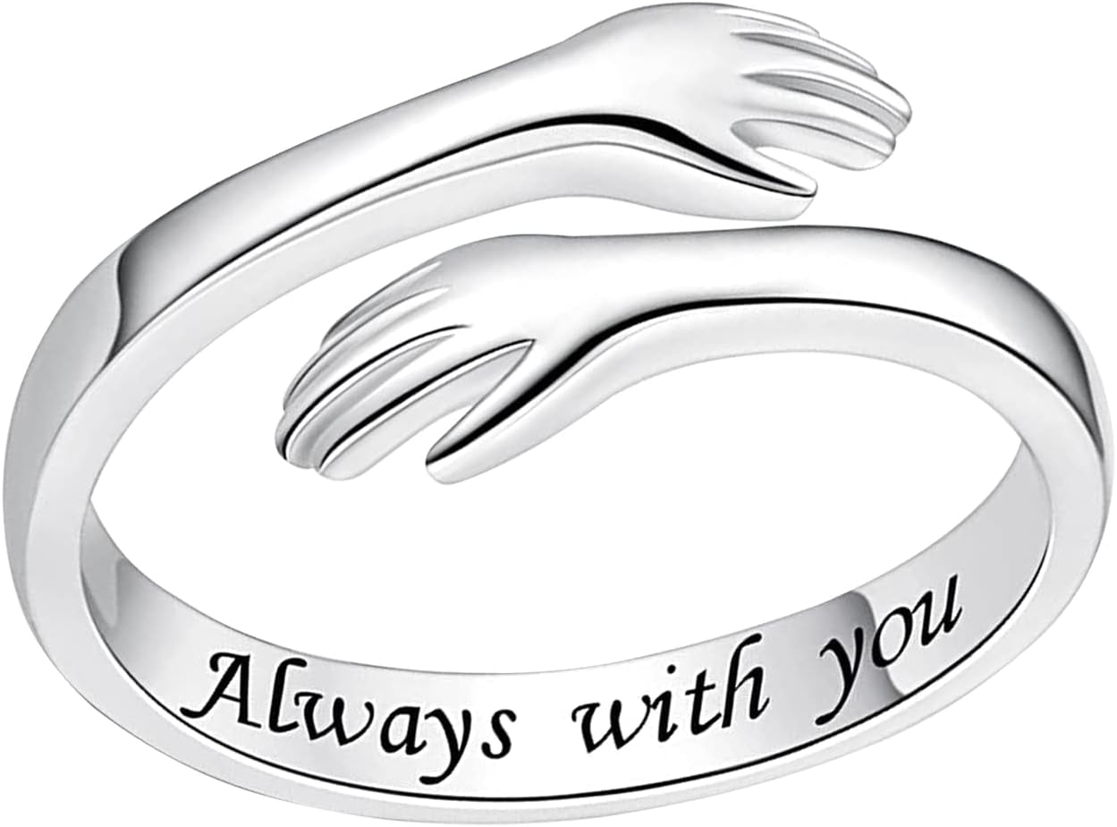 Hug Ring for Women Sterling Silver Adjustable Ring for Teen Girls, Daughter Hand Ring Jewelry,Mothers Day Birthday Gifts for Her Daughters Mom Sister Wife Friends Grandma Girlfriend