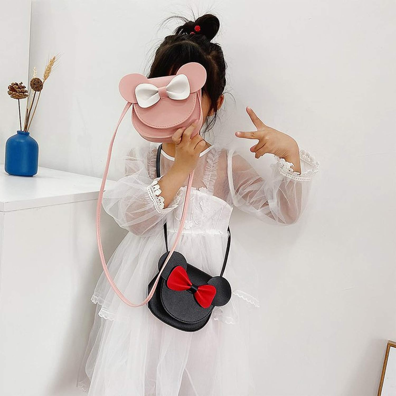 2 Pieces Little Girls Crossbody Purses Toddler Mini Cute Princess Handbags Shoulder Messenger Bag for Kids, B Bow Black/Pink, Small, Travel Wallet