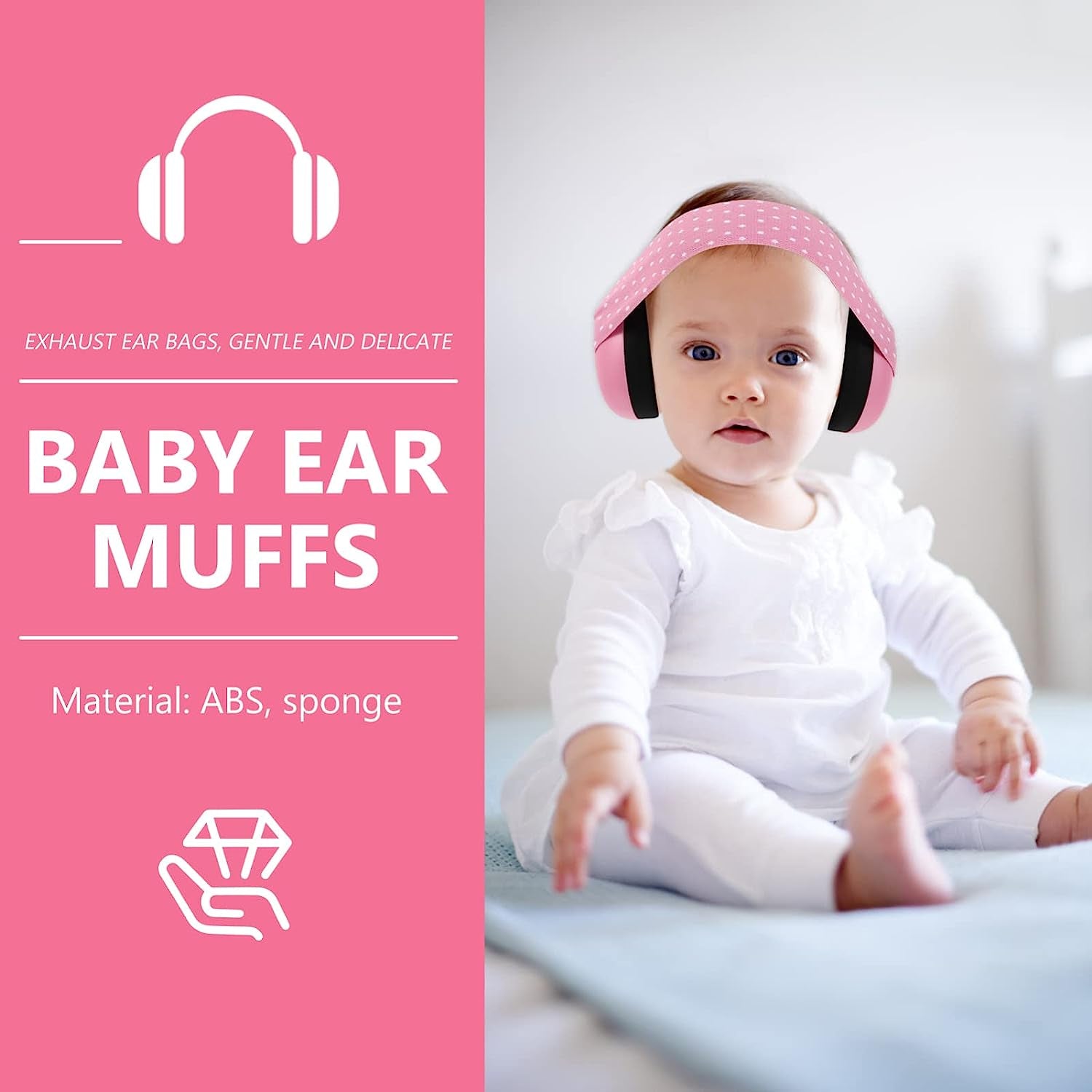 Baby Ear Muffs Noise Blocking Headphones Infant Noise Reduction Earmuffs with Elastic Headband Ear Protection for Newborn Toddler Boys Girls Pink