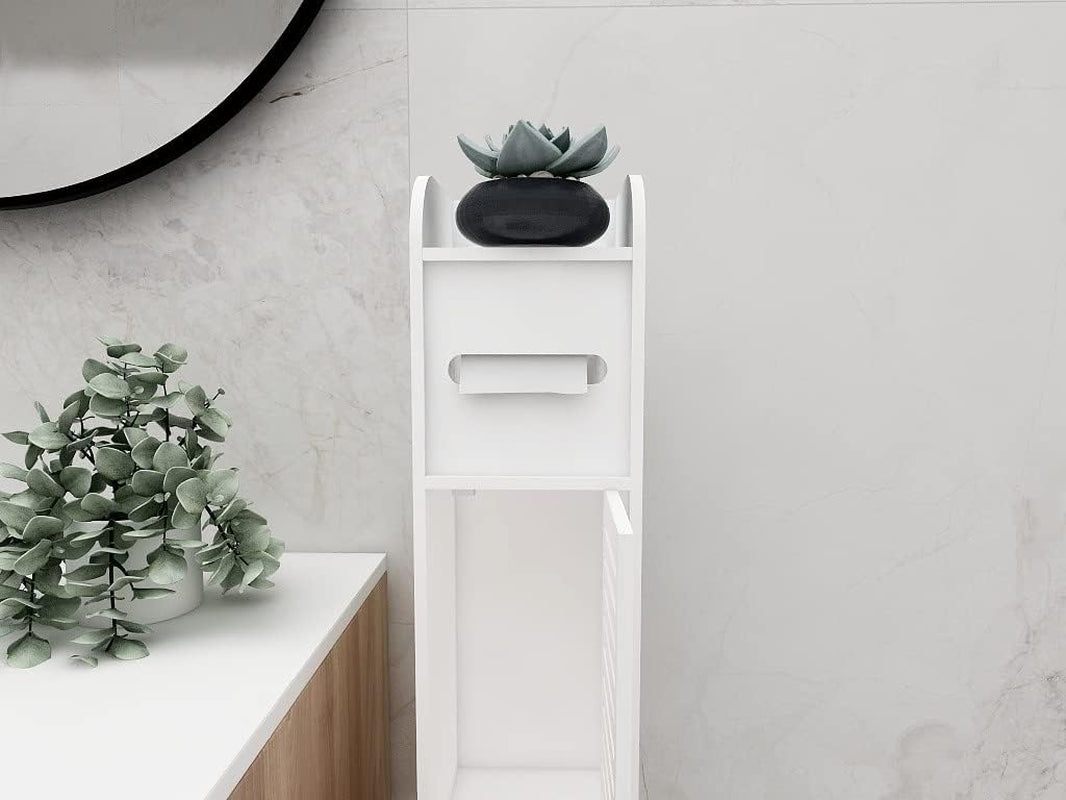80CM Bathroom Storage Utility Cabinet Stand Tissue Holder White Waterproof