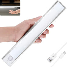 Load image into Gallery viewer, Closet Lights, under Cabinet Lighting, Wireless USB Rechargeable Motion Sensor Night Light Bars with Large Capacity Battery Operated for Stairs/Wardrobe/Hallway/Kitchen/Camping (20Cm Silver 1Pc)
