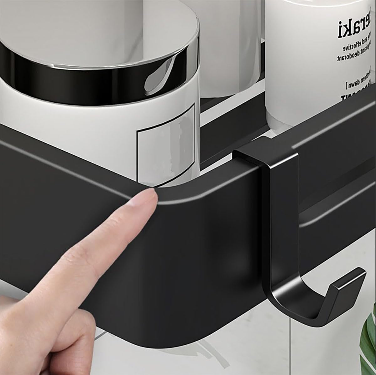 【3 Pack】Shower Caddy Shelf, Shower Interior Organisation and Storage Decoration, Shower Storage Self-Adhesive Shower Shelf, 6 Hooks, No Drilling, Space Aluminium Black