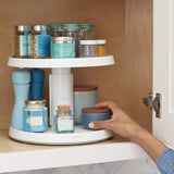 50066 2-Tier Height Adjustable Crazy Susan Kitchen Cabinet Turntable and Spice Organizer, White
