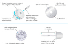 Load image into Gallery viewer, 14K White Gold 2-6Mm Basket round Solitaire Cubic Zirconia Children Screw Back Baby Girls Earrings
