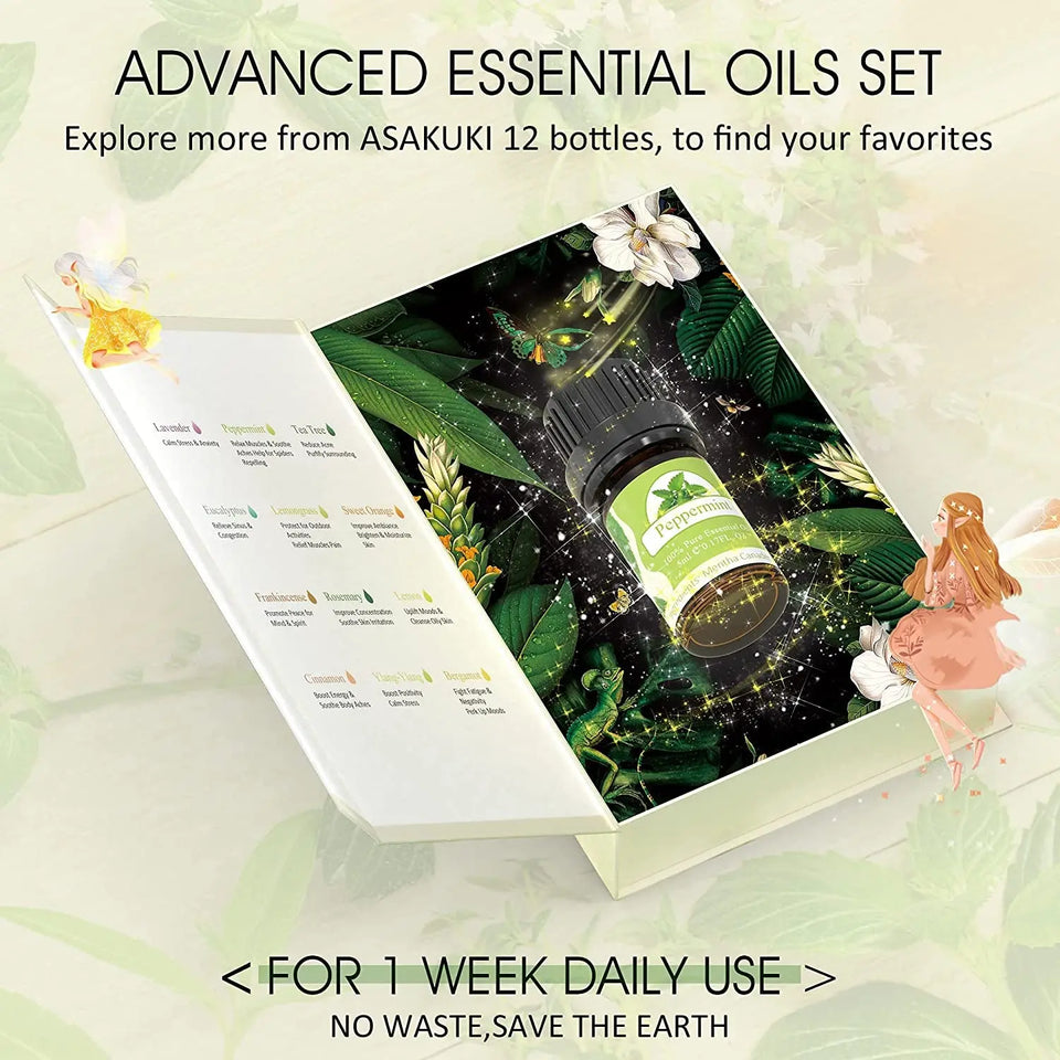 Essential Oils Gift Set, Top 12 100% Natural Aromatherapy Oils - Lavender, Rosemary, Eucalyptus, Frankincense, Lemon, Ylang Ylang, and More Diffuser Oils for Massage, Hair Care