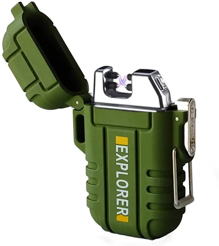 Waterproof Dual Arc Lighter,USB Rechargeable Windproof Flameless Electric Lighter with Lanyard for Outdoors Adventure Camping Hiking Hunting pattanaustralia