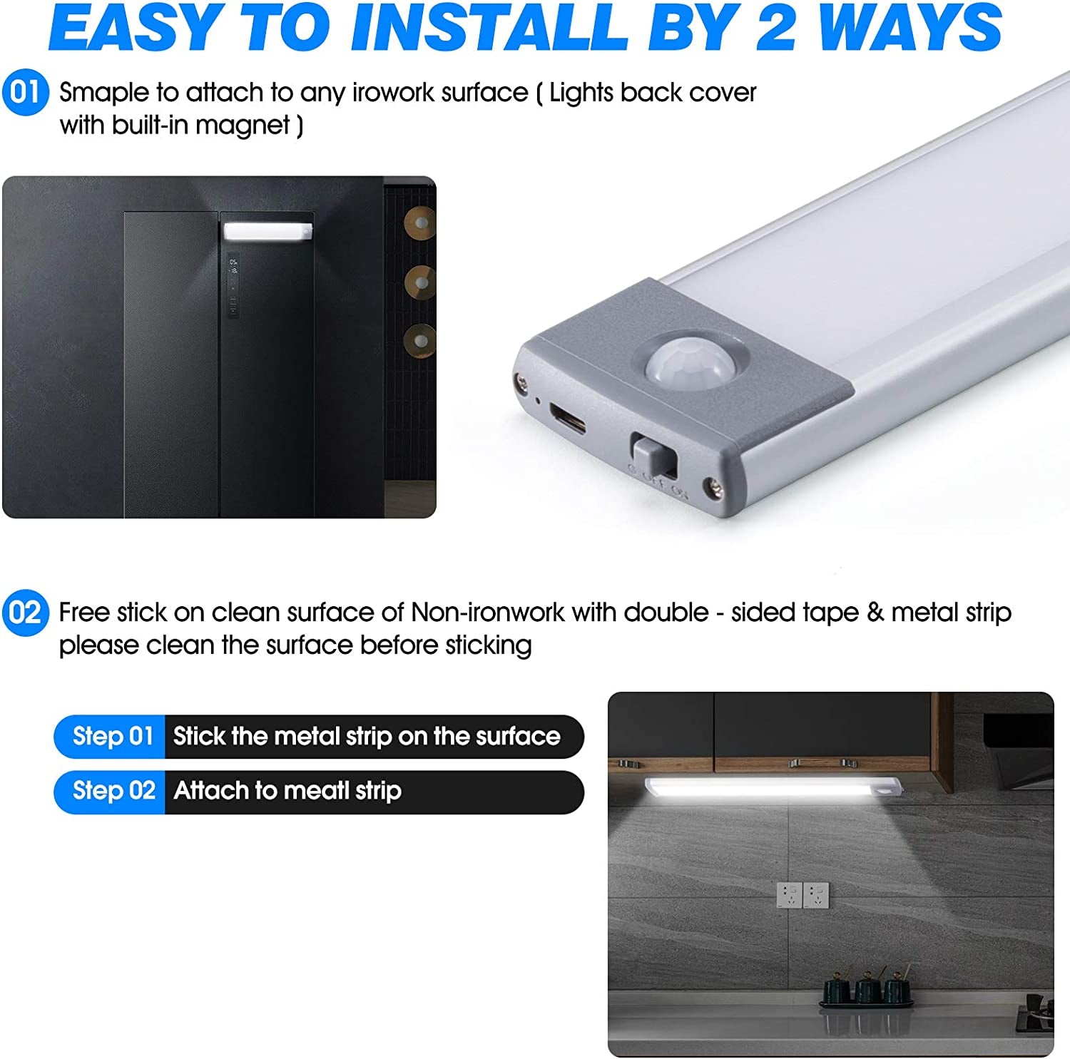 30 LED under Cabinet Light, 2500Mah Rechargeable Wireless Motion Sensor Closet Light, Aluminum LED Panel 6500K Super Bright, Ultra Thin, Glare-Free Lighting for Removable Paste Anywhere (2 Pack)