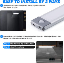 Load image into Gallery viewer, 30 LED under Cabinet Light, 2500Mah Rechargeable Wireless Motion Sensor Closet Light, Aluminum LED Panel 6500K Super Bright, Ultra Thin, Glare-Free Lighting for Removable Paste Anywhere (2 Pack)
