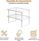 Stackable Metal Kitchen Storage Shelves, Set of 2 - White