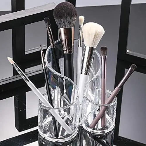 Clear Makeup Brush Holder Organizer, 3 Slot Acrylic Cosmetic Brushes Storage, Eyeliners, Eyebrow, Pencil Display Case pattanaustralia