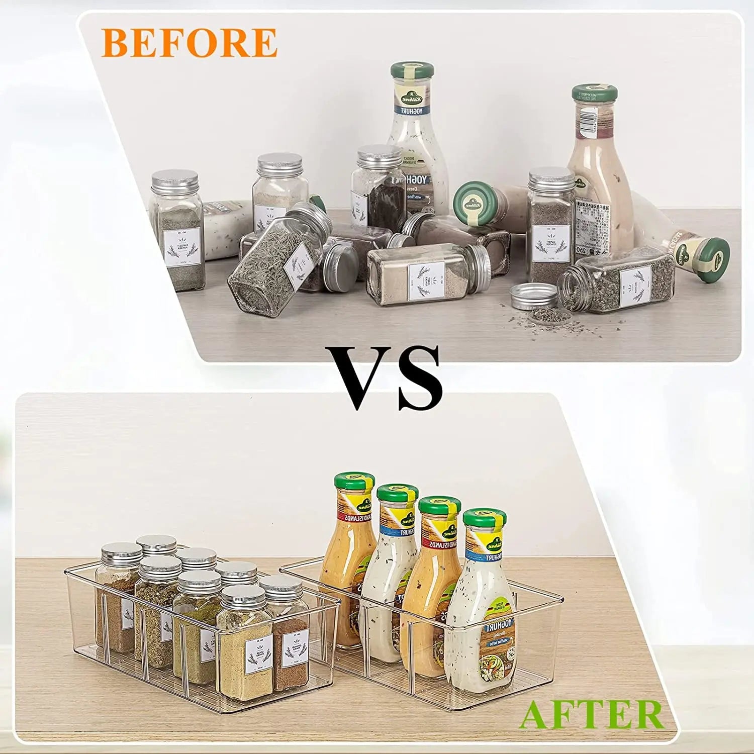 8 Pack Clear Food Storage Organizer Bins, Removable Snack Organizer Pantry Organization Storage Racks with Dividers for Kitchen, Fridge, Cabinet,Pantry,Bedrooms, Bathrooms