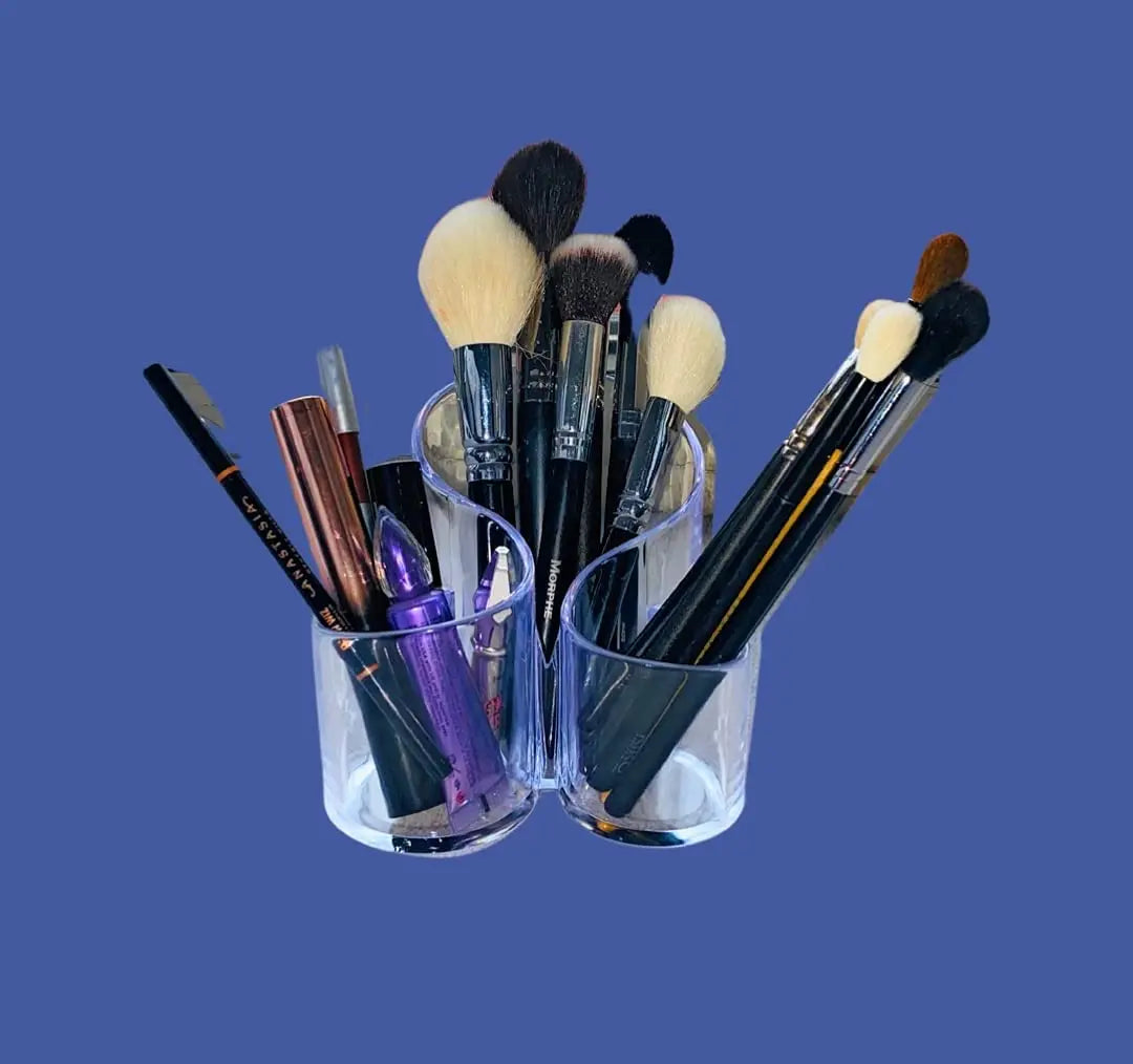 Clear Makeup Brush Holder Organizer, 3 Slot Acrylic Cosmetic Brushes Storage, Eyeliners, Eyebrow, Pencil Display Case pattanaustralia