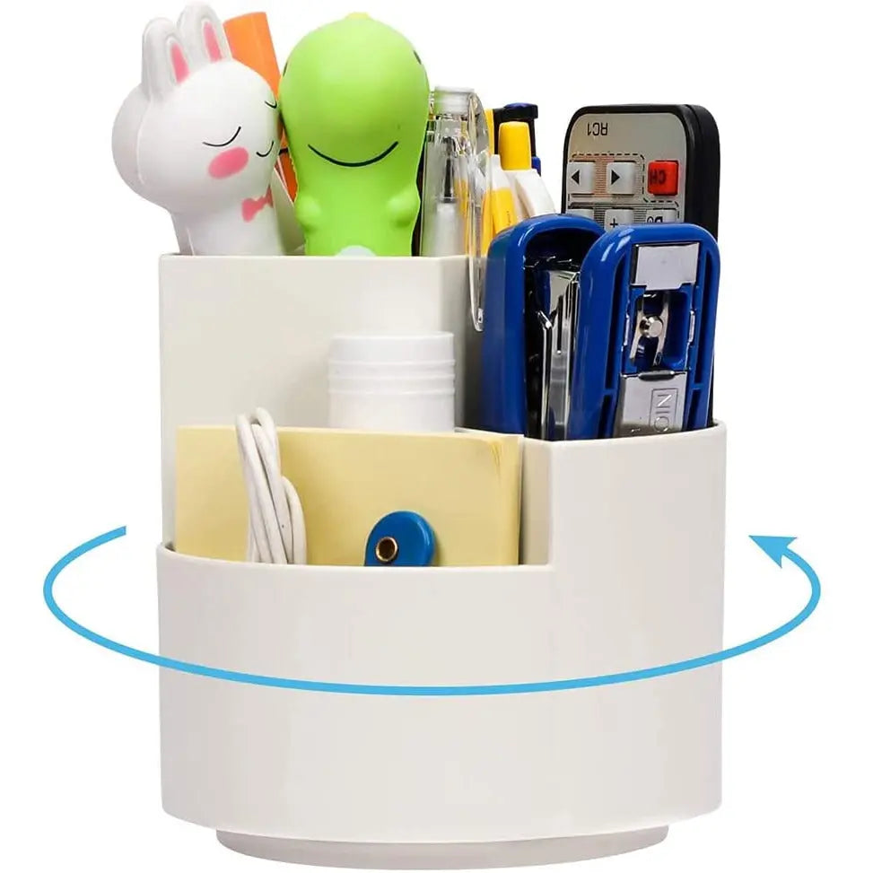 Multi-functional, Large Container, 360 Degree Rotating Round  Pen Holder White