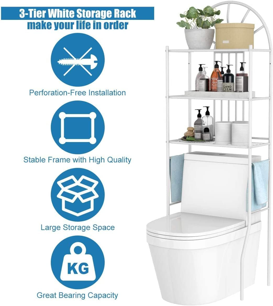 over the Toilet Storage Rack, Freestanding 3-Tier Bathroom Space Saver, Washing Machine Shelf, Bathroom Organizer with Metal Frame Shelf for Home Bathroom Laundry, 59Cm X 33Cmx173Cm (L X W X H), White