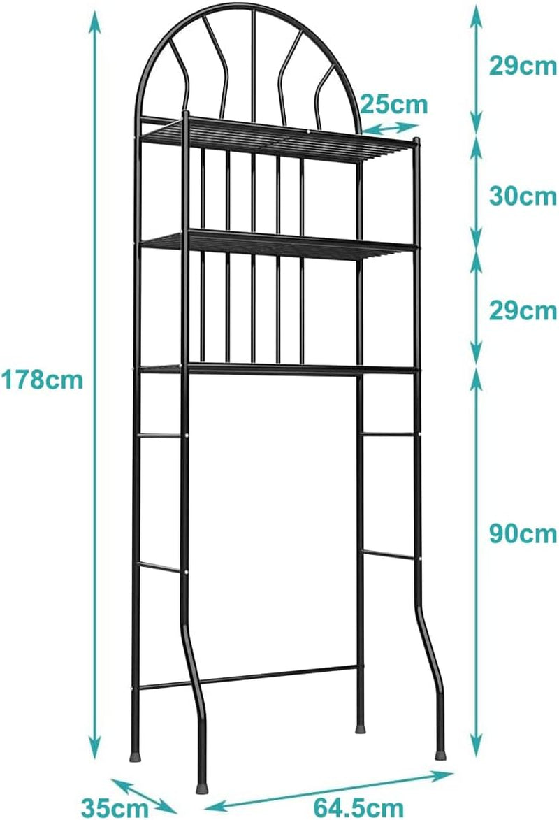 3-Tier over the Toilet Storage Rack, Metal Bathroom Organizer Bathroom Shelf Space Saver (Black)