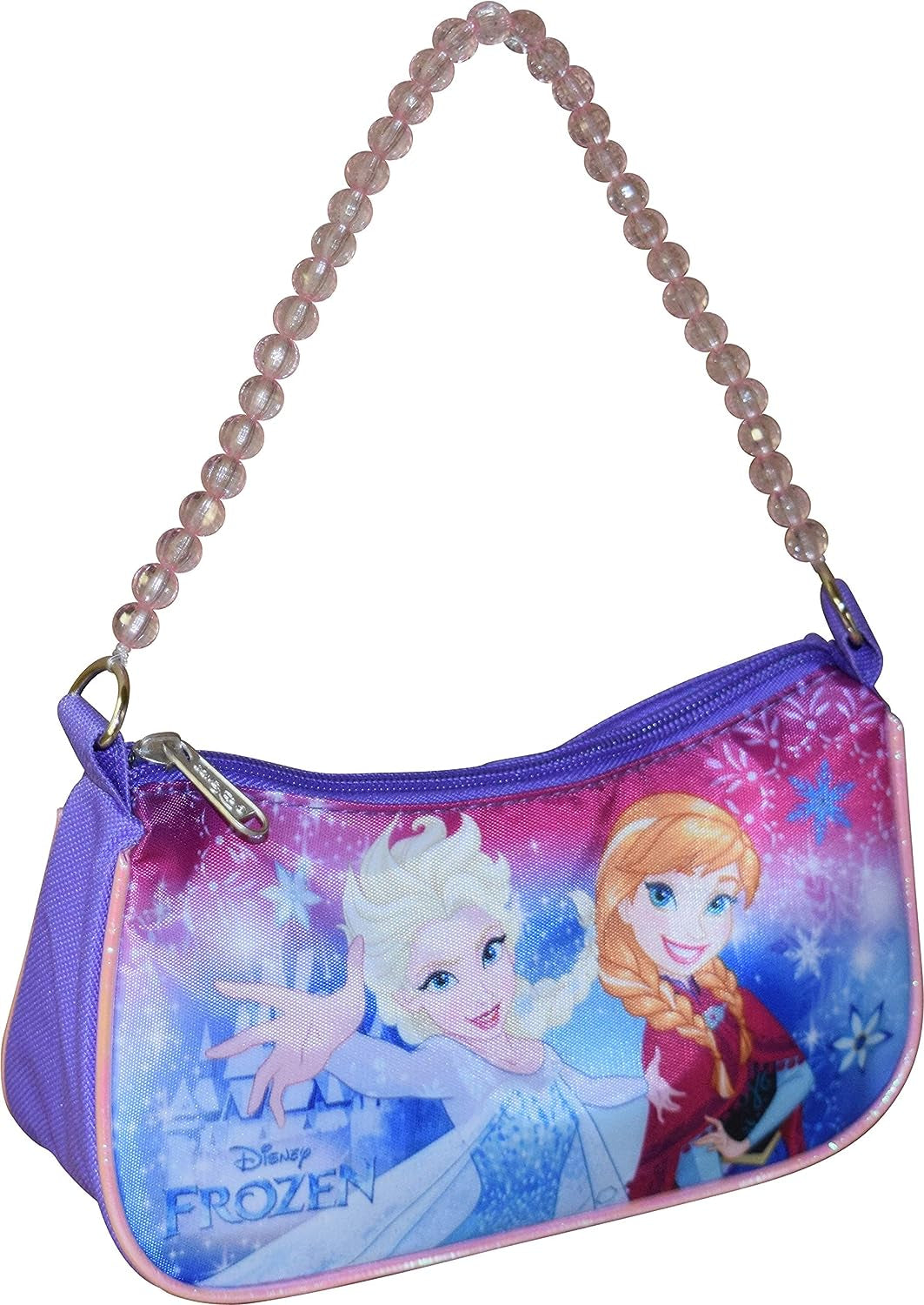Frozen Elsa & Anna Shoulder Handbag with Beaded Handle, Purple-Pink, Small