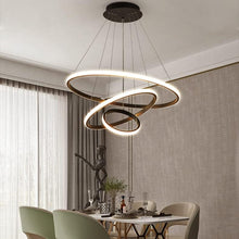 Load image into Gallery viewer, LED Modern Chandeliers Adjustable 3 Colors Dimmable Ceiling Lighting Fixture 3 White Rings Hanging Led Modern Pendant Light for Bedroom Living Dining Room Kitchen Foyer (Gold, 20+40+60Cm)
