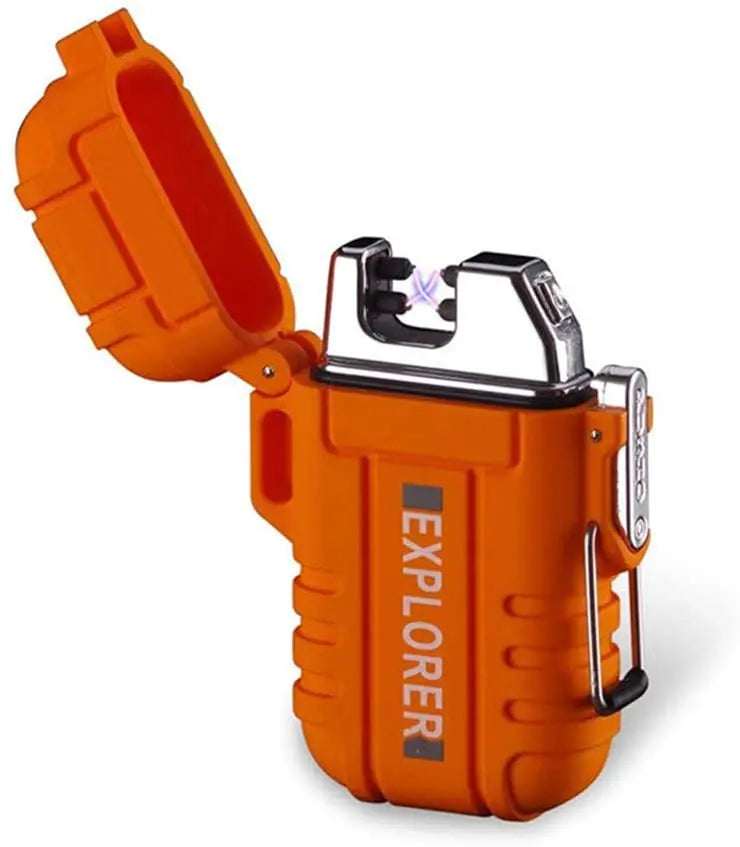 Waterproof Dual Arc Lighter,USB Rechargeable Windproof Flameless Electric Lighter with Lanyard for Outdoors Adventure Camping Hiking Hunting pattanaustralia