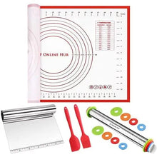Load image into Gallery viewer, Pack of 5 Baking Utensils. Silicone Baking Mat (Size 40x60cm), Dough Scraper, Rolling Pin, Silicone Spatula and Brush. Baking gift for baking lovers

