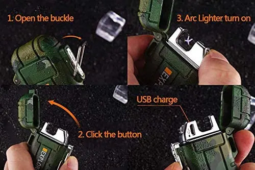 Waterproof Dual Arc Lighter,USB Rechargeable Windproof Flameless Electric Lighter with Lanyard for Outdoors Adventure Camping Hiking Hunting pattanaustralia