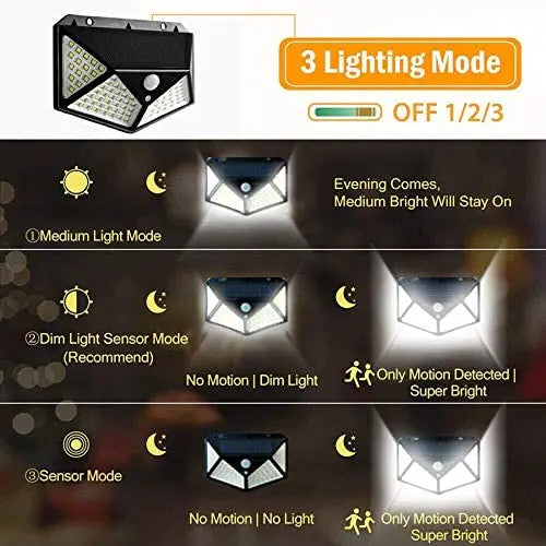 100 LED Solar Light Outdoor PIR Motion Sensor 3 Modes  Wall Lamp Four-Sided Waterproof, Garden Yard, Patio Yard pattanaustralia
