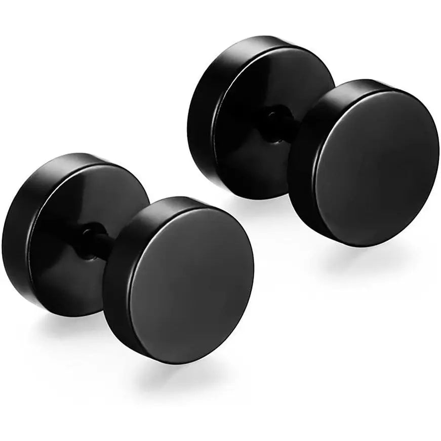 Men, Women 8MM Stainless Steel Barbell Stud Earrings, Ear Piercing Plugs Tunnel Punk Style (Black)