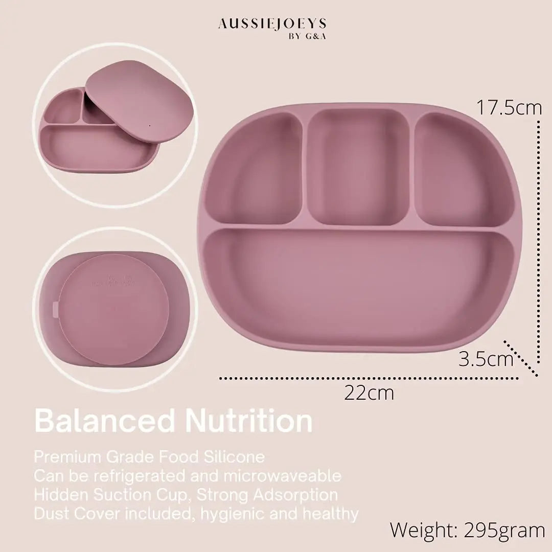 5PC Baby Feeding Set Silicone Divided Suction Plate, Spoon and Fork Cultery Pattan Australia