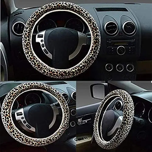 Non-Slip Elastic Steering Wheel Cover with Handbrake Cover Gear Shift Cover,Leopard Print Car Interior Accessories 15"1 Set 3 Pcs pattanaustralia