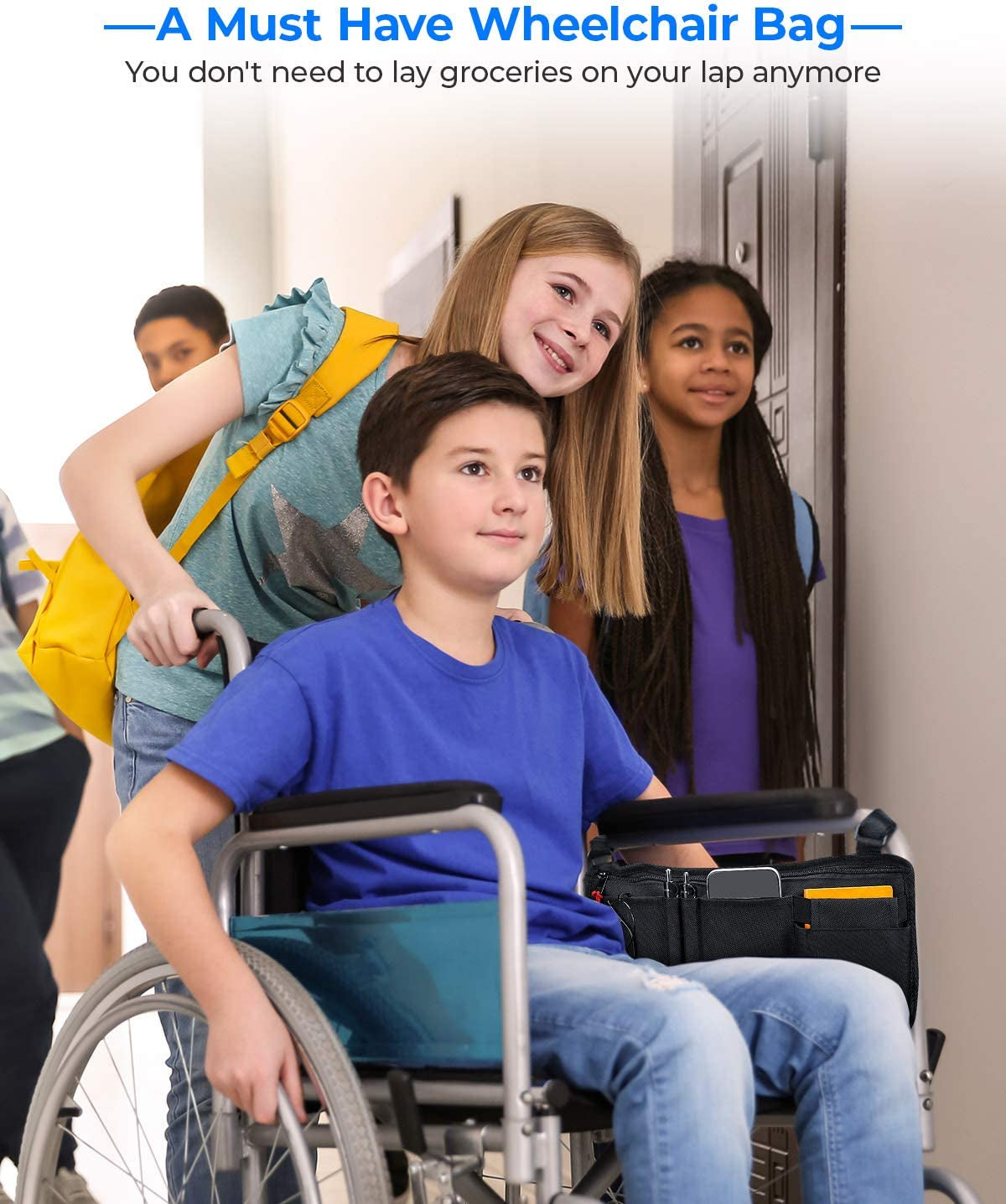 Wheelchair Pouch Bag for Walker, Rollator Walker Bags for Armrest Organizer Wheelchair, Wheelchair Side Pouch with 5 Pocket, Walker Accessories Bag with Cup Pocket