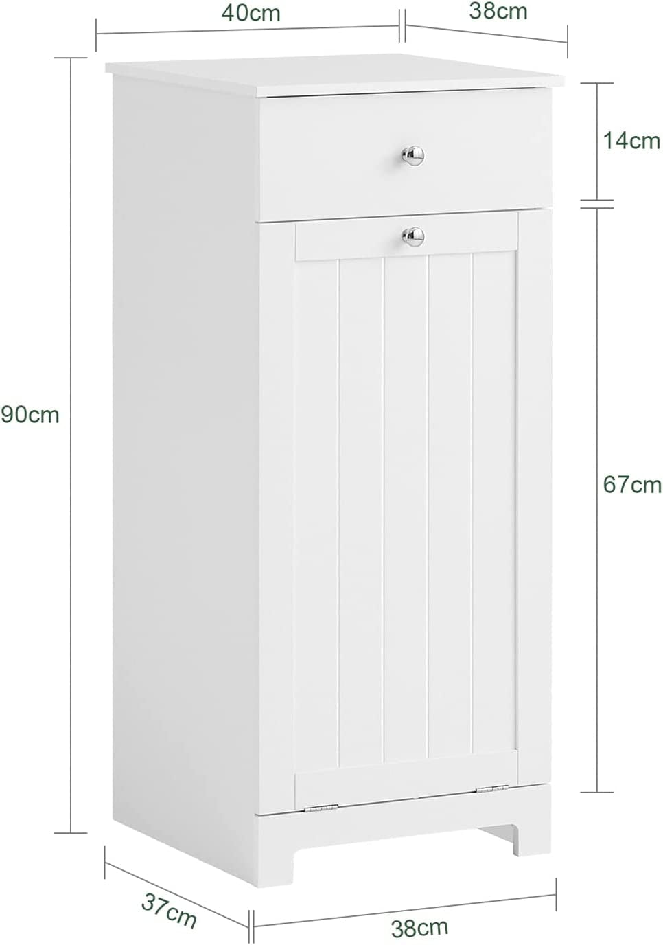 White Laundry Cabinet with Basket and Drawer, Tilt-Out Laundry Hamper, Storage Cabinet, BZR21-W