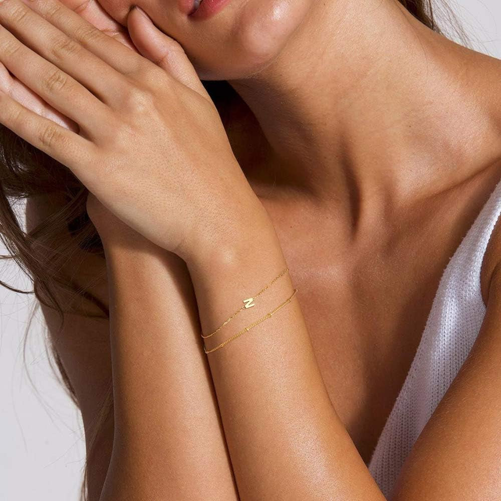 Dainty Gold Initial Bracelets for Women, 14K Gold Plated Dainty Personalized Gold Bracelets Initial Bracelets for Women Teen Girls Jewelry Chain Bracelets for Kids Toddler Little Girls Jewelry Gifts