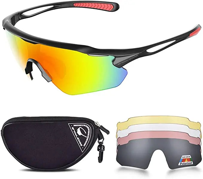 SNOWLEDGE Unisex, Universal fit Polarized Sport Glasses with 5 Interchangeable Lenses and TR90 Lightweight Frame pattanaustralia