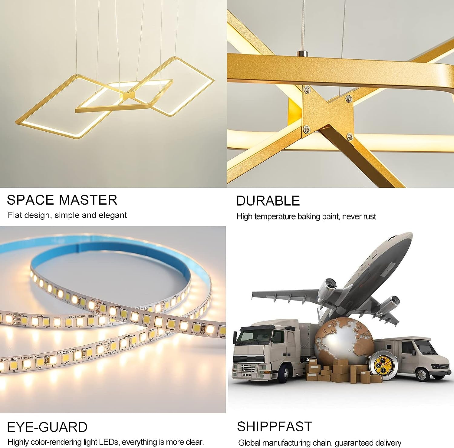 Modern LED Pendant Chandelier Lighting with Remote Control and Smart Lamp App, for Kitchen Island, Restaurant or Office (Golden)