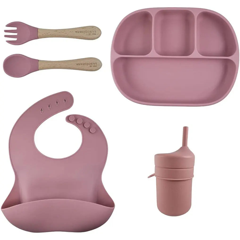 5PC Baby Feeding Set Silicone Divided Suction Plate, Spoon and Fork Cultery Pattan Australia