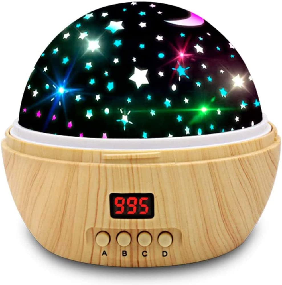 Star Projector Night Light, Wood Grain LED Bedroom Light Projector with 5-995 Minutes Timer Auto-Shut Off, Colorful Star Rotating Lamp for Baby Kids by  (Wood Grain)