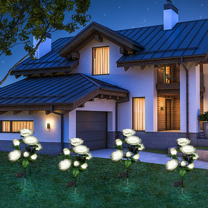 Pink Rose Landscape Solar Pathway Lights,14 Flowers 200 Lumens 70Cm Solar Garden Outdoor Waterproof Lights for Patio Yard Pathway Decoration