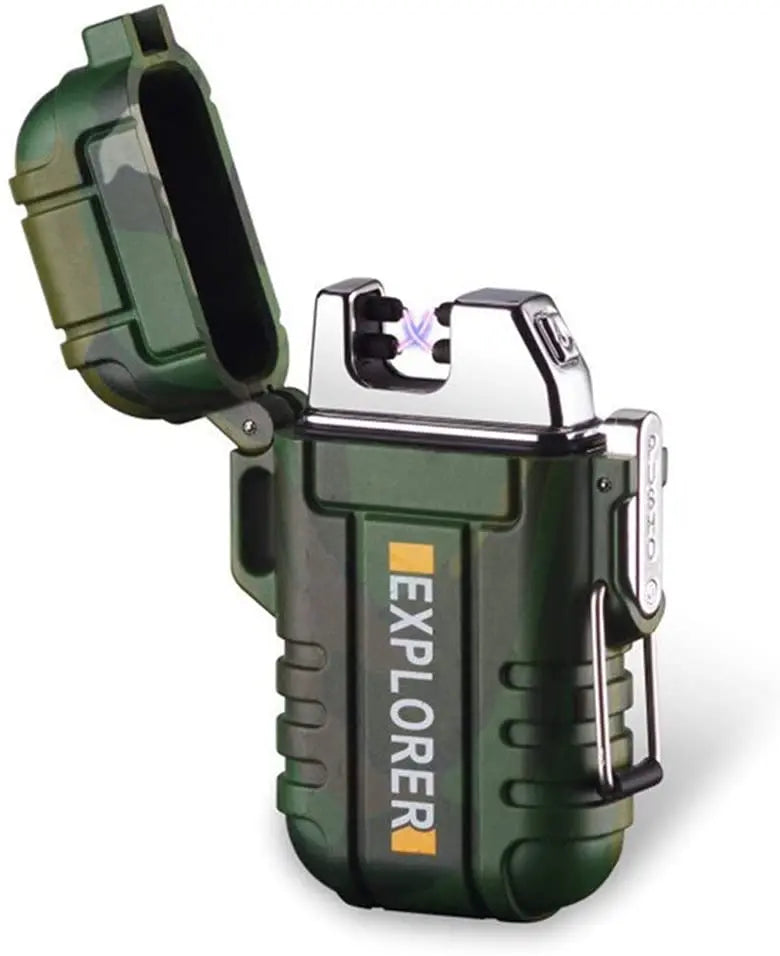 Waterproof Dual Arc Lighter,USB Rechargeable Windproof Flameless Electric Lighter with Lanyard for Outdoors Adventure Camping Hiking Hunting pattanaustralia