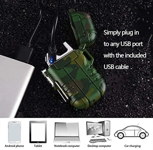 Waterproof Dual Arc Lighter,USB Rechargeable Windproof Flameless Electric Lighter with Lanyard for Outdoors Adventure Camping Hiking Hunting pattanaustralia