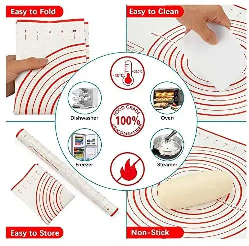 Pack of 5 Baking Utensils. Silicone Baking Mat (Size 40x60cm), Dough Scraper, Rolling Pin, Silicone Spatula and Brush. Baking gift for baking lovers pattanaustralia
