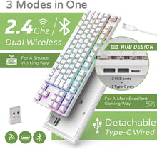 Load image into Gallery viewer, RK87 80% Mechanical Keyboard with USB Hub, 2.4G/Bt5.0/Wired, Wireless Bluetooth Mechanical Keyboard 87 Keys, RGB Hot Swappable Gaming Keyboard with Software, Brown Switch, White

