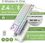 RK87 80% Mechanical Keyboard with USB Hub, 2.4G/Bt5.0/Wired, Wireless Bluetooth Mechanical Keyboard 87 Keys, RGB Hot Swappable Gaming Keyboard with Software, Brown Switch, White
